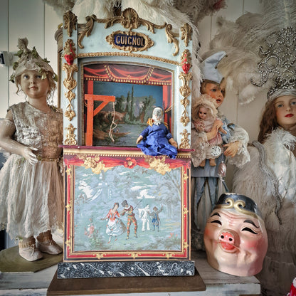 19th. C. Guignol Puppet Theater with wooden stand