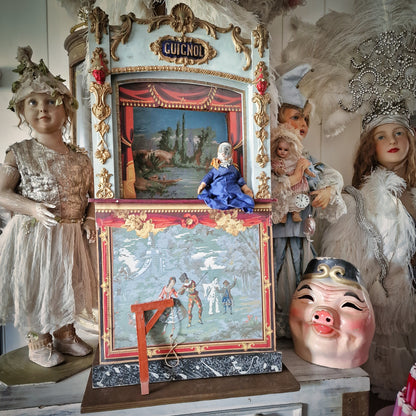 19th. C. Guignol Puppet Theater with wooden stand