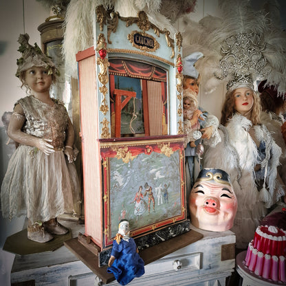 19th. C. Guignol Puppet Theater with wooden stand