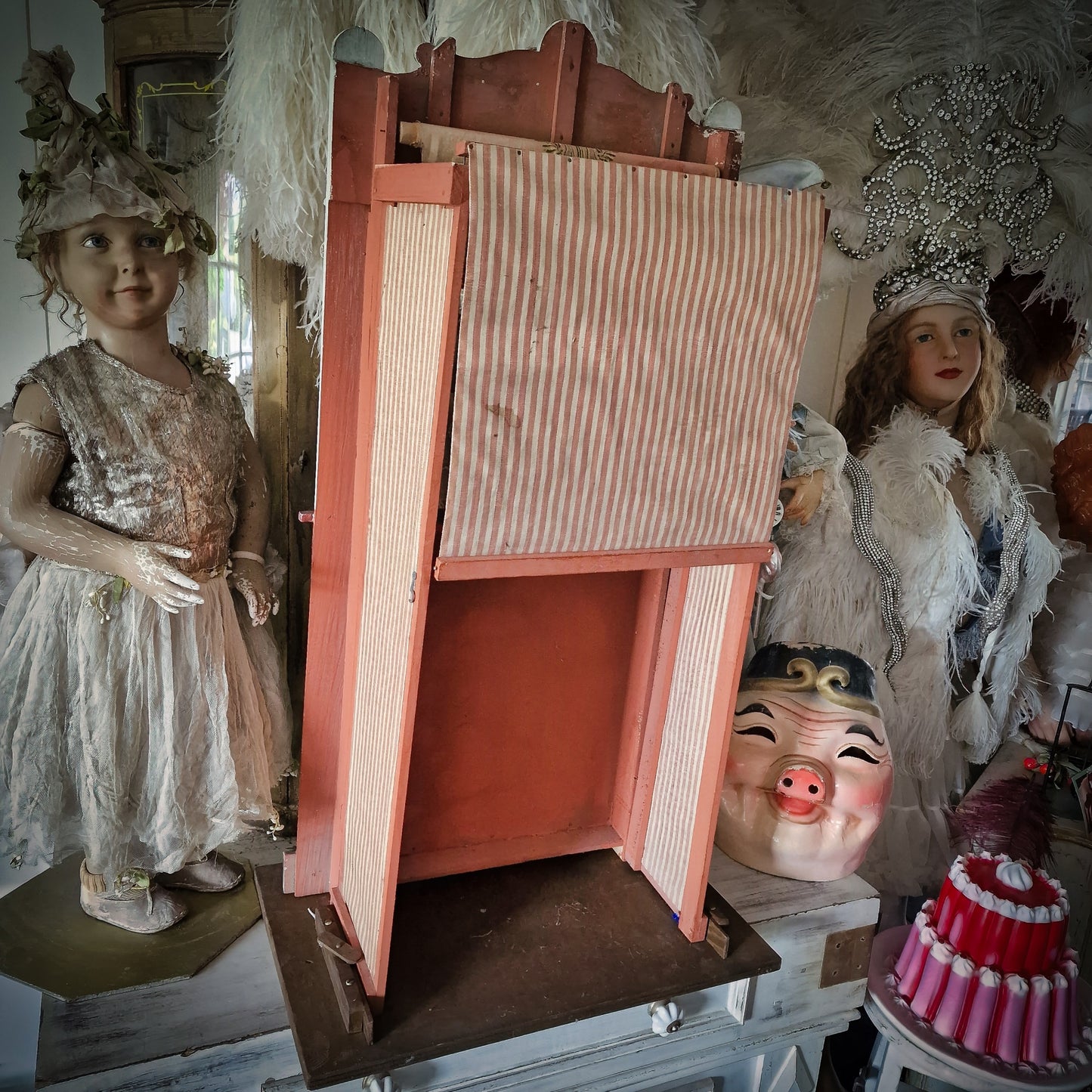 19th. C. Guignol Puppet Theater with wooden stand