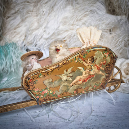 Antique Vernis Martin Wheelbarrow Cart Toy
