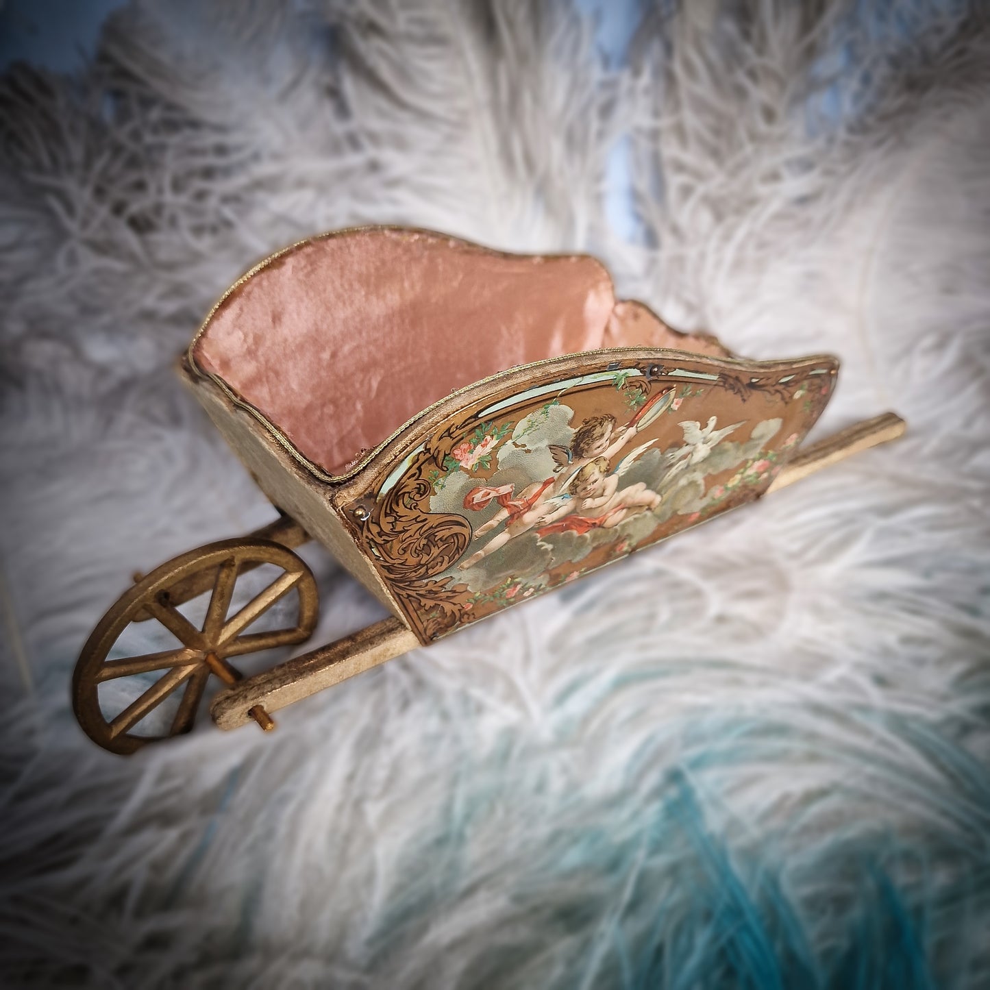 Antique Vernis Martin Wheelbarrow Cart Toy