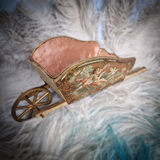 Antique Vernis Martin Wheelbarrow Cart Toy