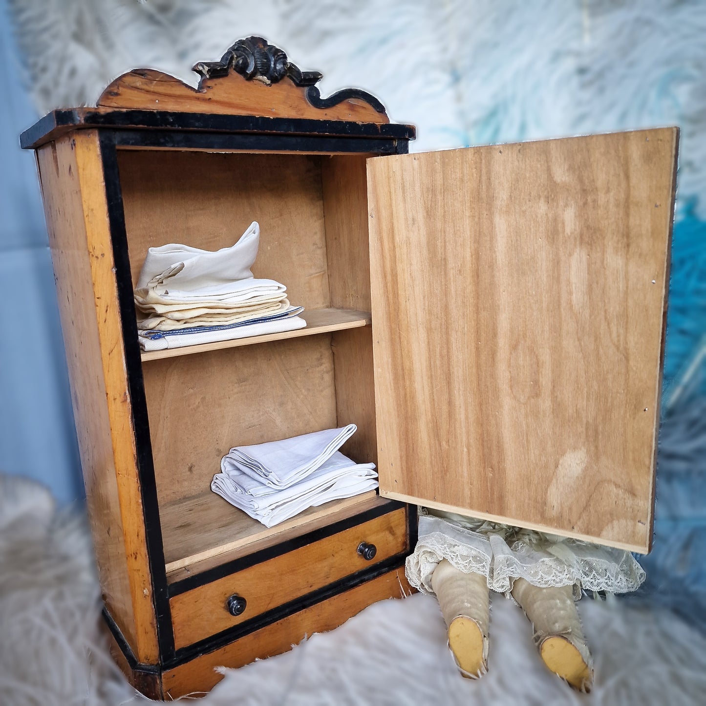 Antique French Mirror Doll Cabinet Furniture