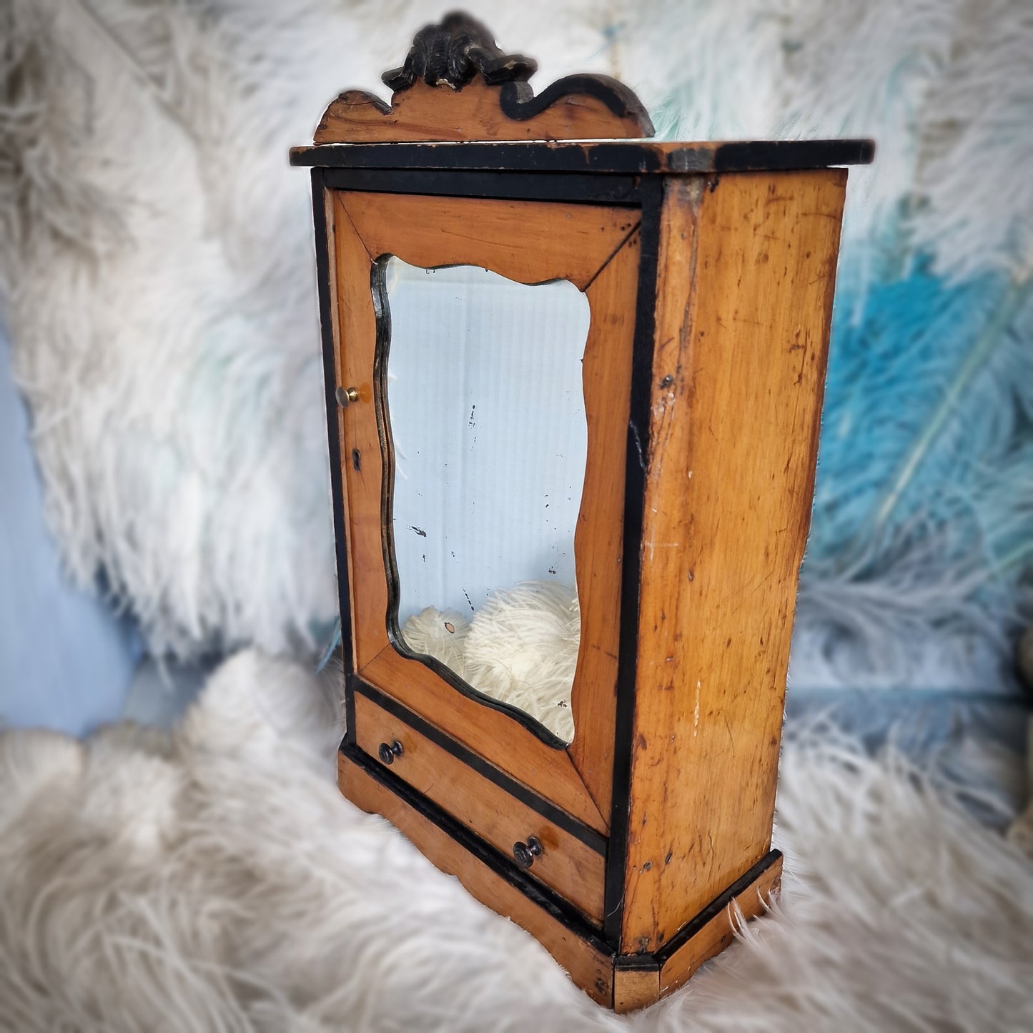 Antique French Mirror Doll Cabinet Furniture