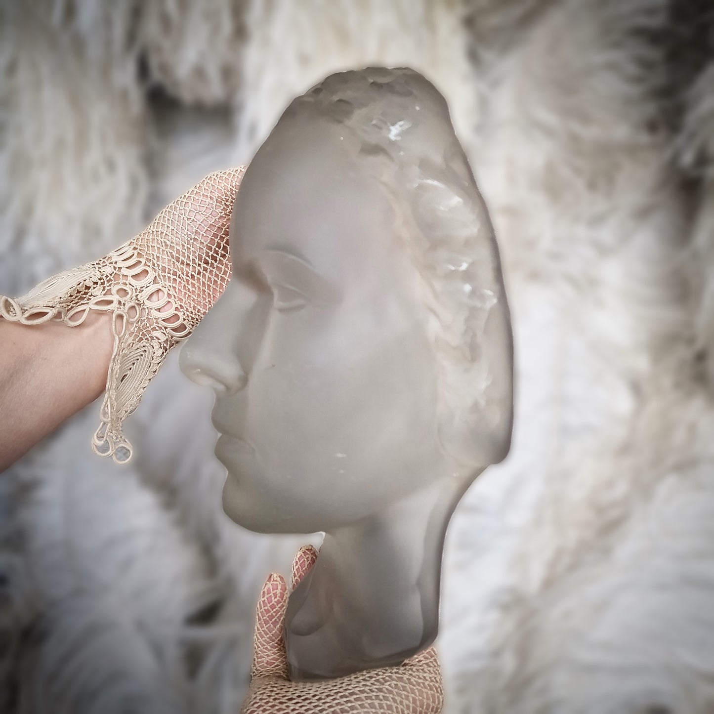 Art Deco Glass XLarge Sculpture Bust 1930' H.Hoffmann