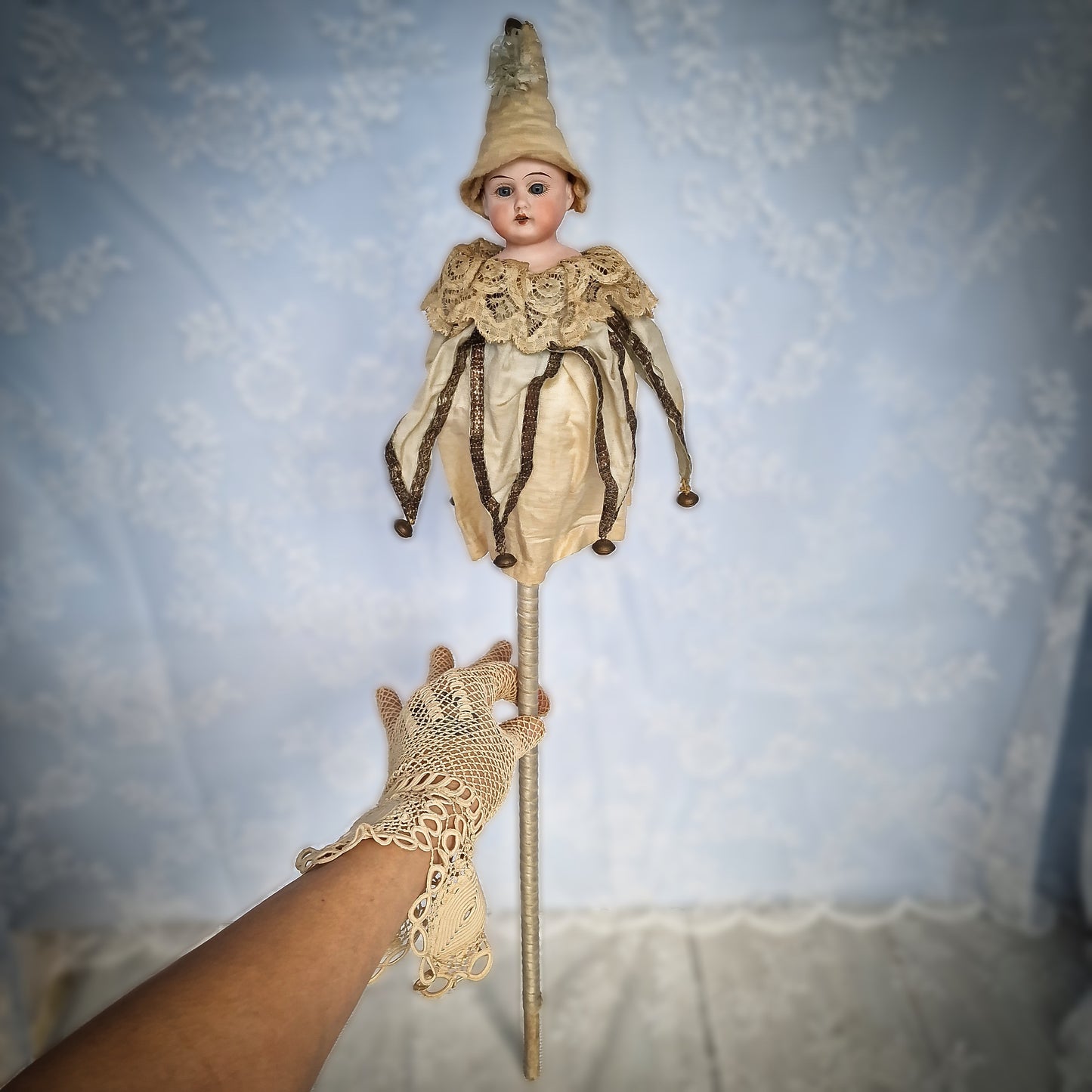 Antique Marotte Dressed in Jester Style (circa 1900, Germany)