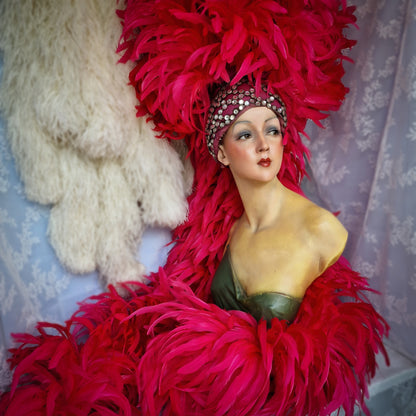 Vintage French Folies Bergère Headdress with Feathers and Rhinestones