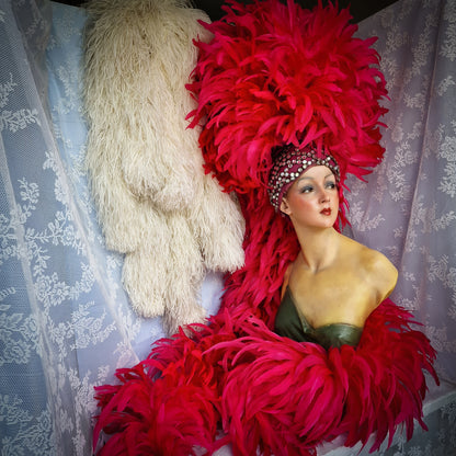Vintage French Folies Bergère Headdress with Feathers and Rhinestones