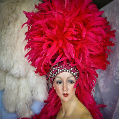 Vintage French Folies Bergère Headdress with Feathers and Rhinestones
