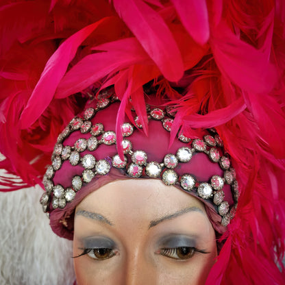 Vintage French Folies Bergère Headdress with Feathers and Rhinestones
