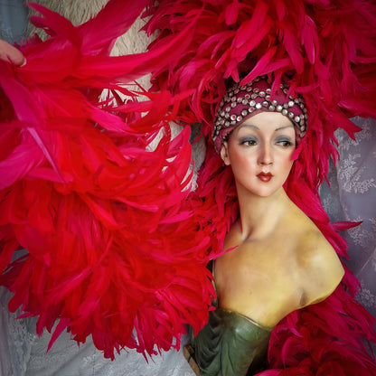 Vintage French Folies Bergère Headdress with Feathers and Rhinestones
