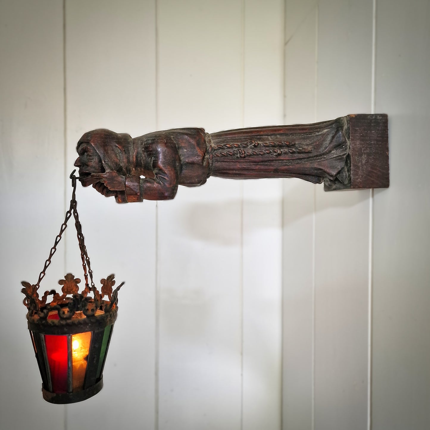 Rare Late 18th Century French Hand-Carved Gargoyle Wall Lamp Sconce