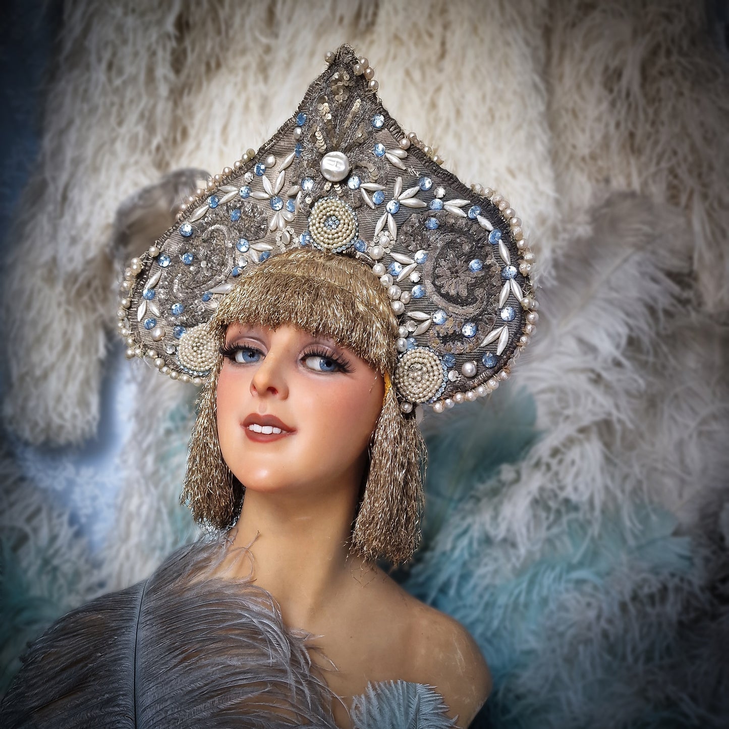 Antique Headdress Kokoshnik Theater Opera Showgirl Burlesque