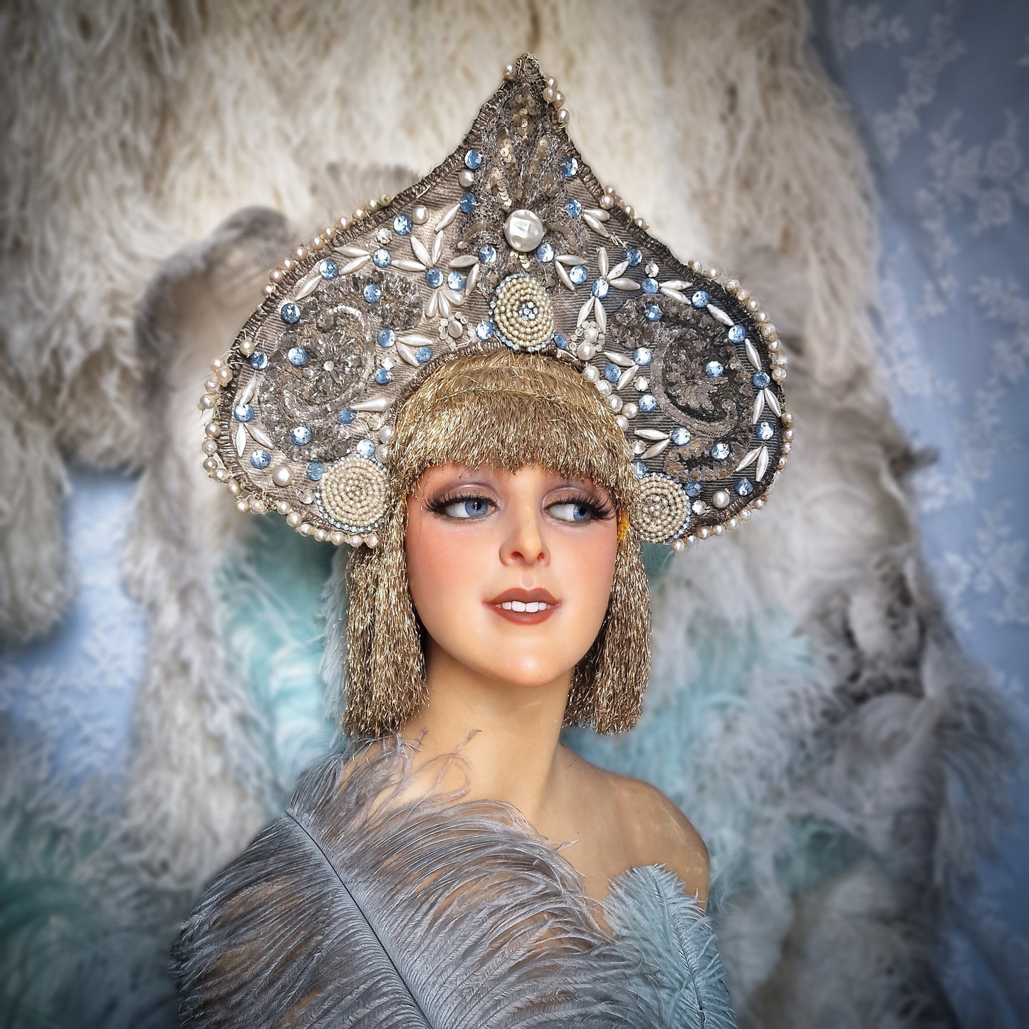 Antique Headdress Kokoshnik Theater Opera Showgirl Burlesque
