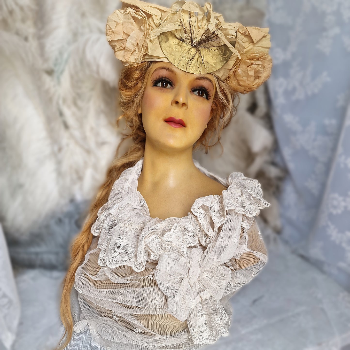 Stunning Antique French Wax Mannequin Bust