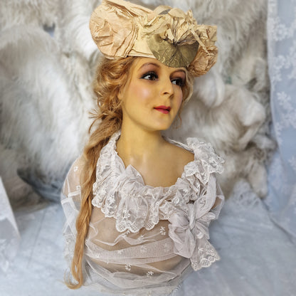 Stunning Antique French Wax Mannequin Bust