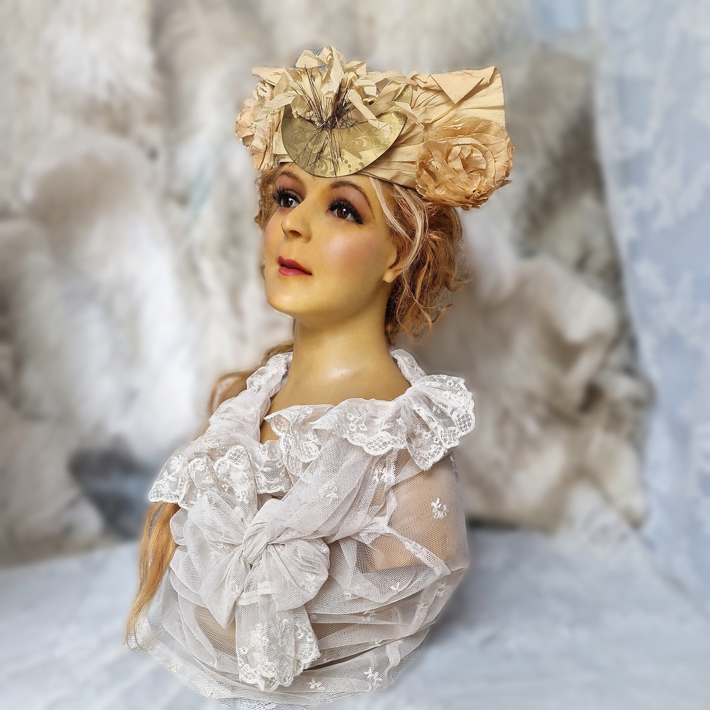 Stunning Antique French Wax Mannequin Bust
