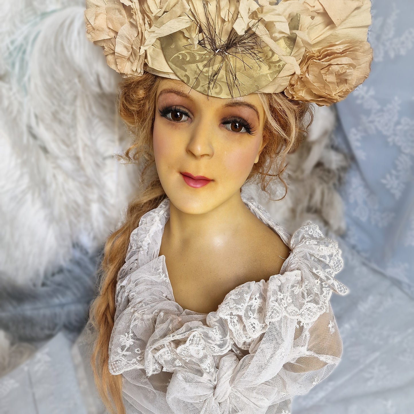 Stunning Antique French Wax Mannequin Bust