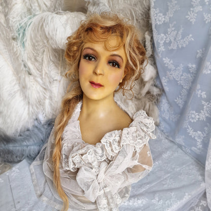 Stunning Antique French Wax Mannequin Bust