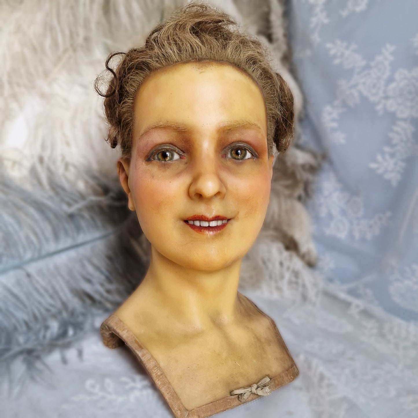 1900s French Wax Bust Mannequin