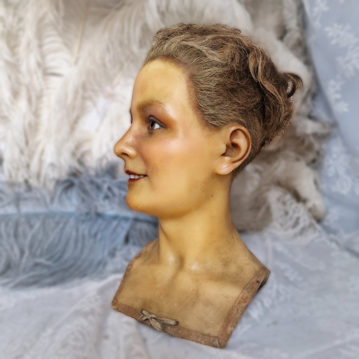 1900s French Wax Bust Mannequin