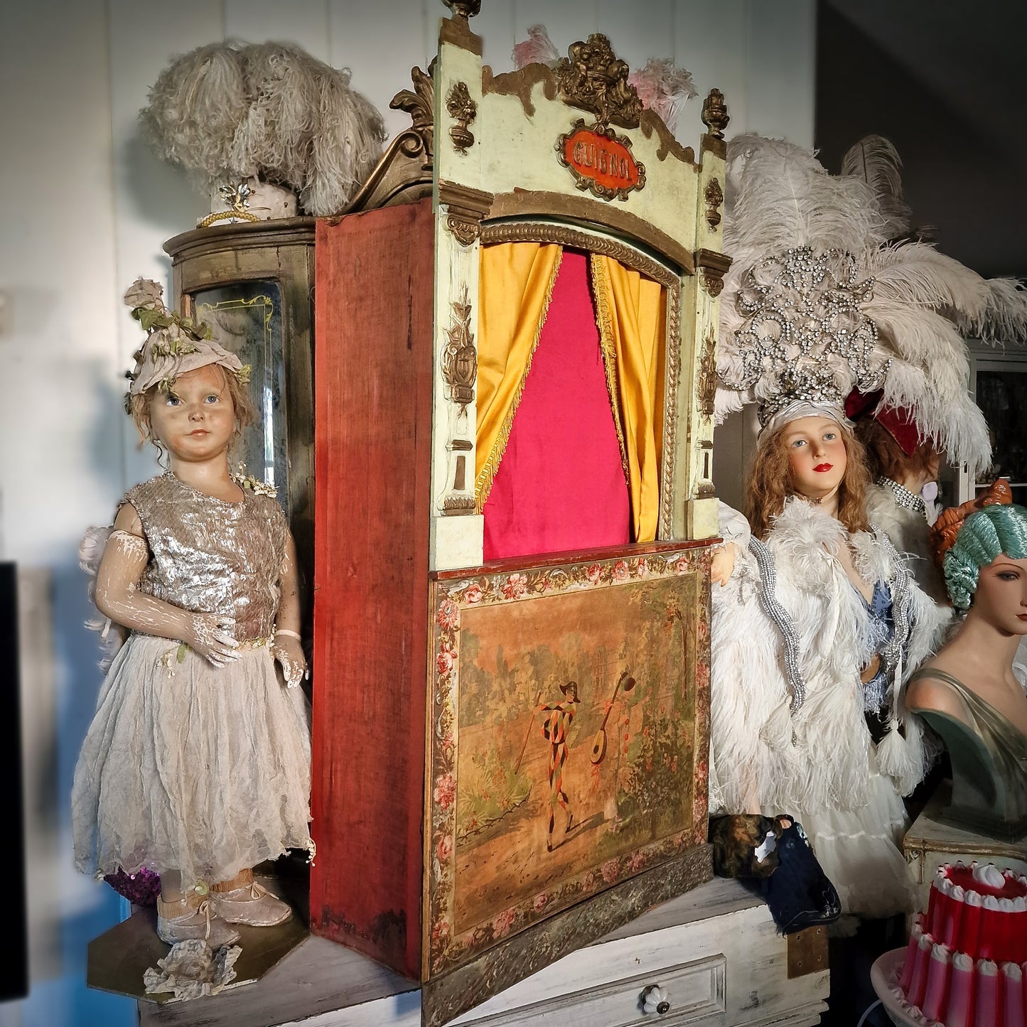 French Guignol Theater with 2 Puppets
