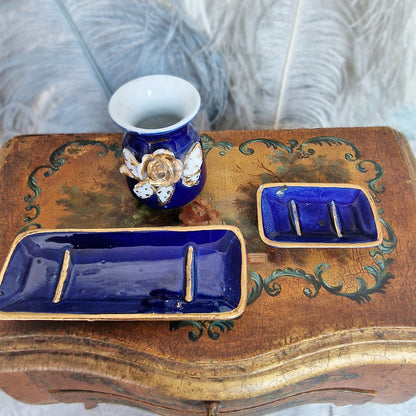 Elegant Miniature Boudoir Set – Cobalt Blue, 3-Piece French Dressing Table Decor