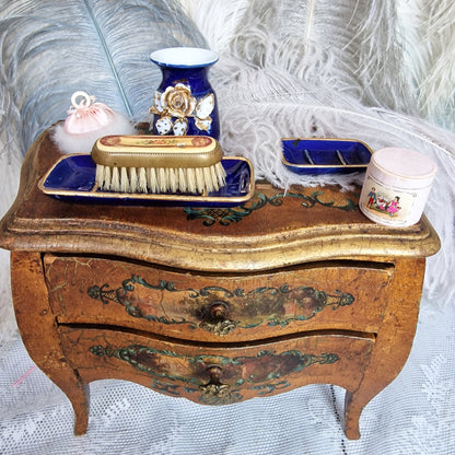 Elegant Miniature Boudoir Set – Cobalt Blue, 3-Piece French Dressing Table Decor