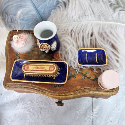 Elegant Miniature Boudoir Set – Cobalt Blue, 3-Piece French Dressing Table Decor
