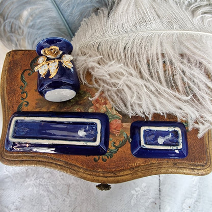 Elegant Miniature Boudoir Set – Cobalt Blue, 3-Piece French Dressing Table Decor