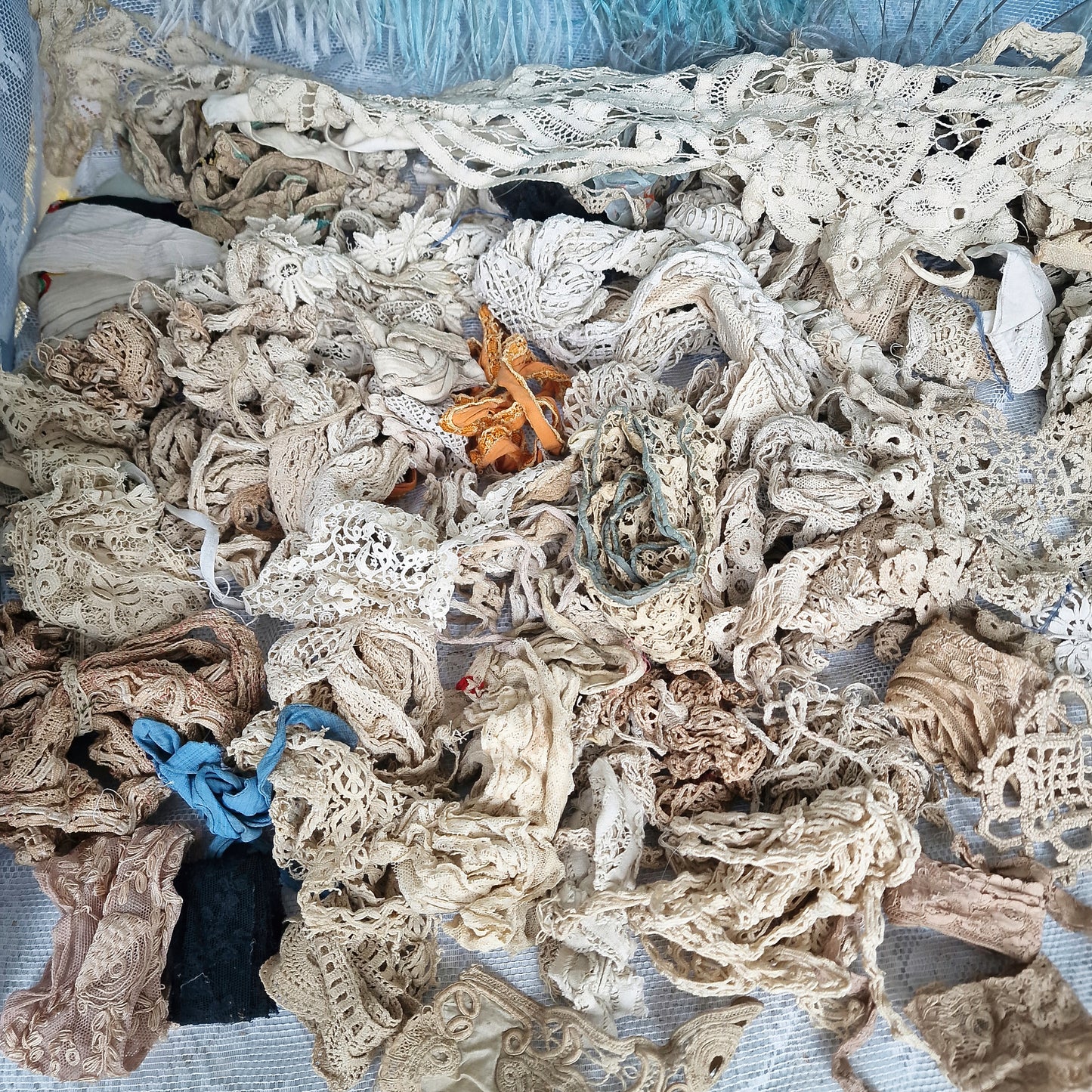 Lot Antique French Lace Ribbons Crochet Trims Textiles Doll Restoration Sewing Craft Millinery Parts
