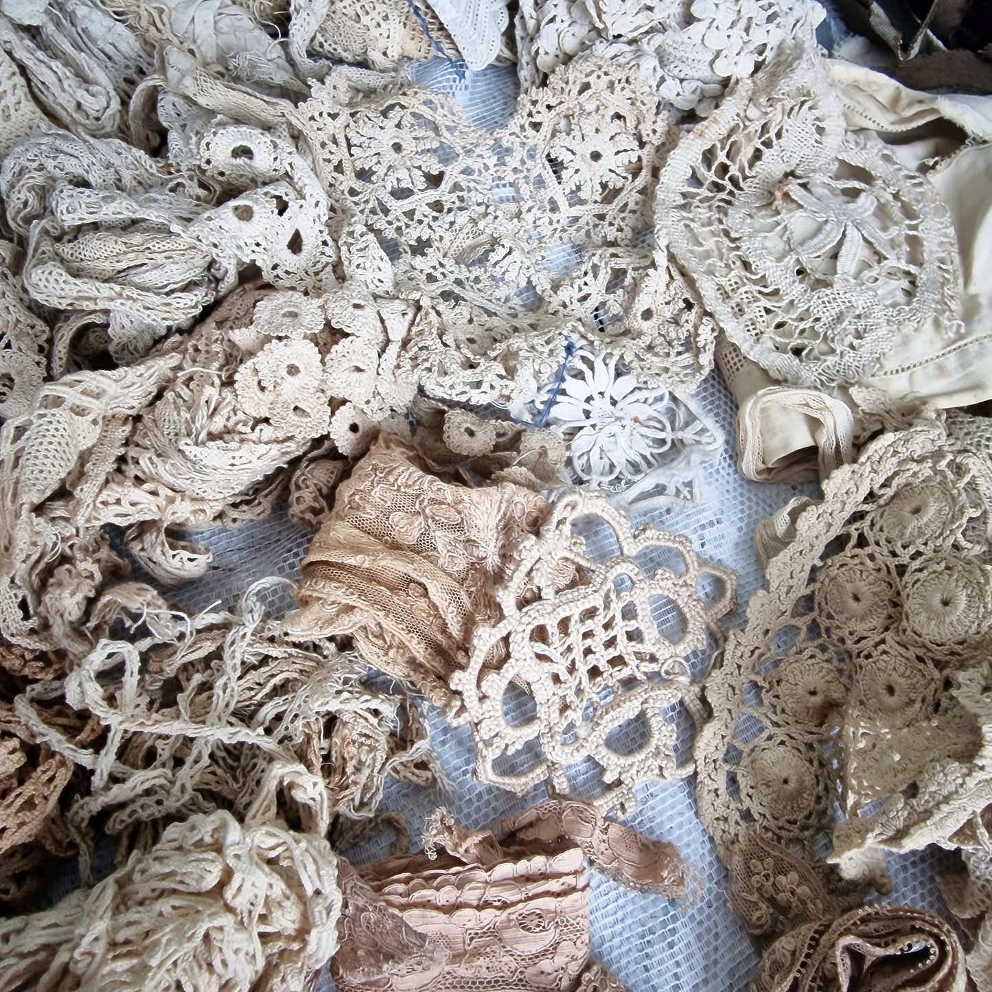 Lot Antique French Lace Ribbons Crochet Trims Textiles Doll Restoration Sewing Craft Millinery Parts