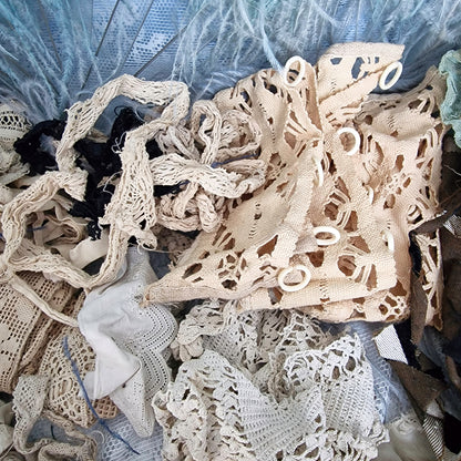Lot Antique French Lace Ribbons Crochet Trims Textiles Doll Restoration Sewing Craft Millinery Parts