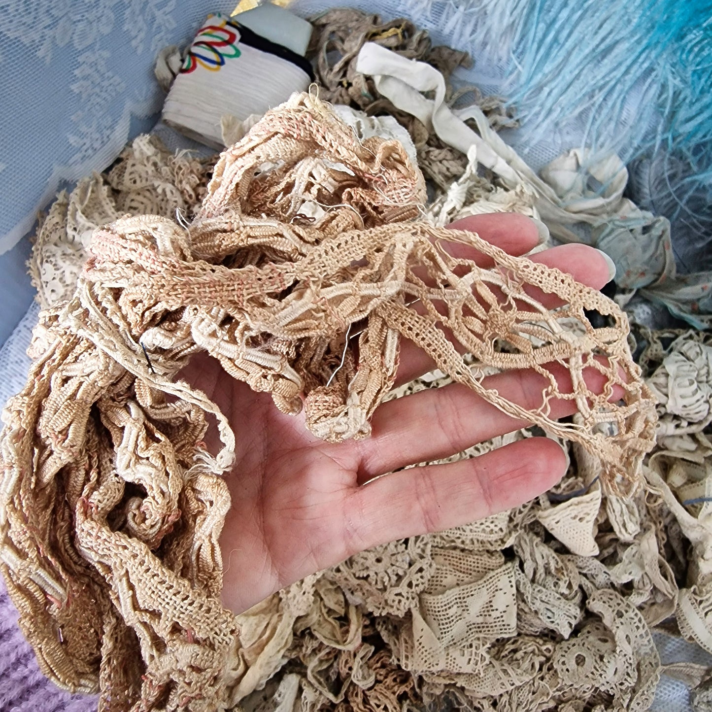 Lot Antique French Lace Ribbons Crochet Trims Textiles Doll Restoration Sewing Craft Millinery Parts