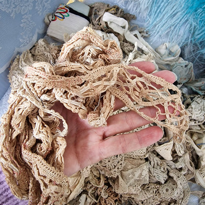 Lot Antique French Lace Ribbons Crochet Trims Textiles Doll Restoration Sewing Craft Millinery Parts