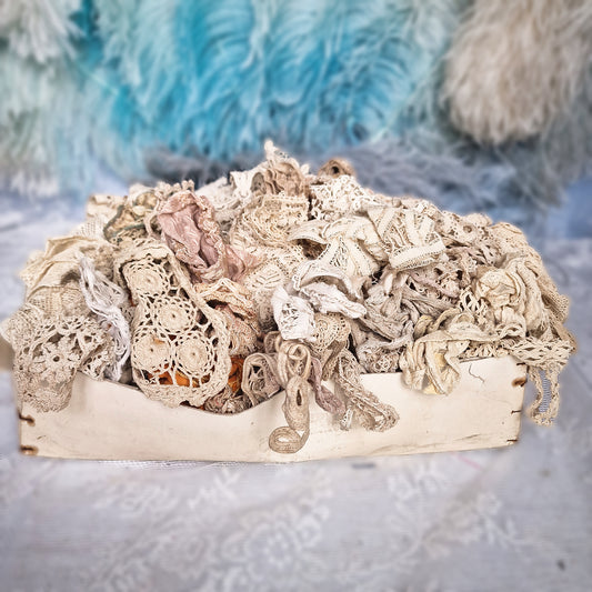Lot Antique French Lace Ribbons Crochet Trims Textiles Doll Restoration Sewing Craft Millinery Parts