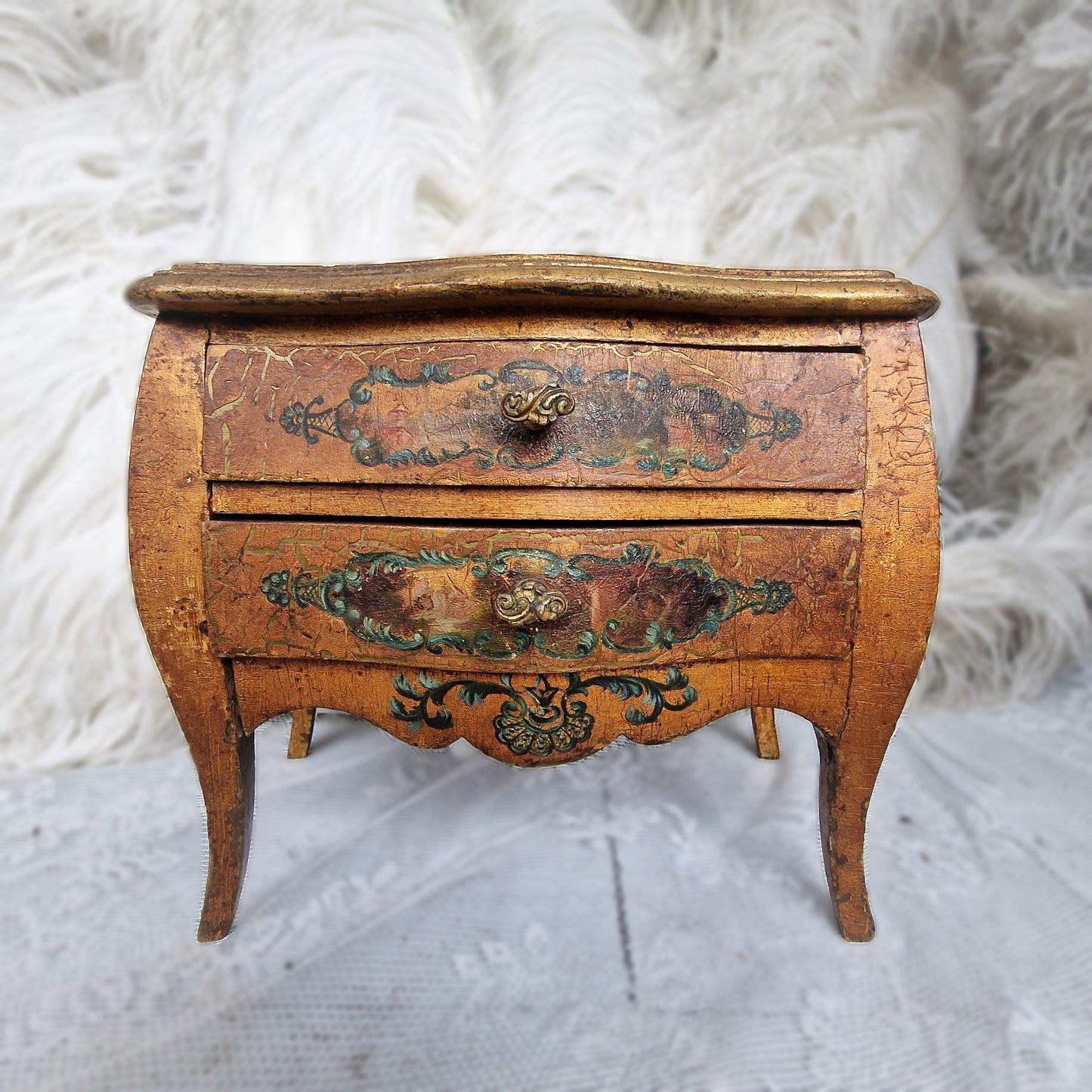 1890s French Vernis Martin Miniature Drawers Cabinet