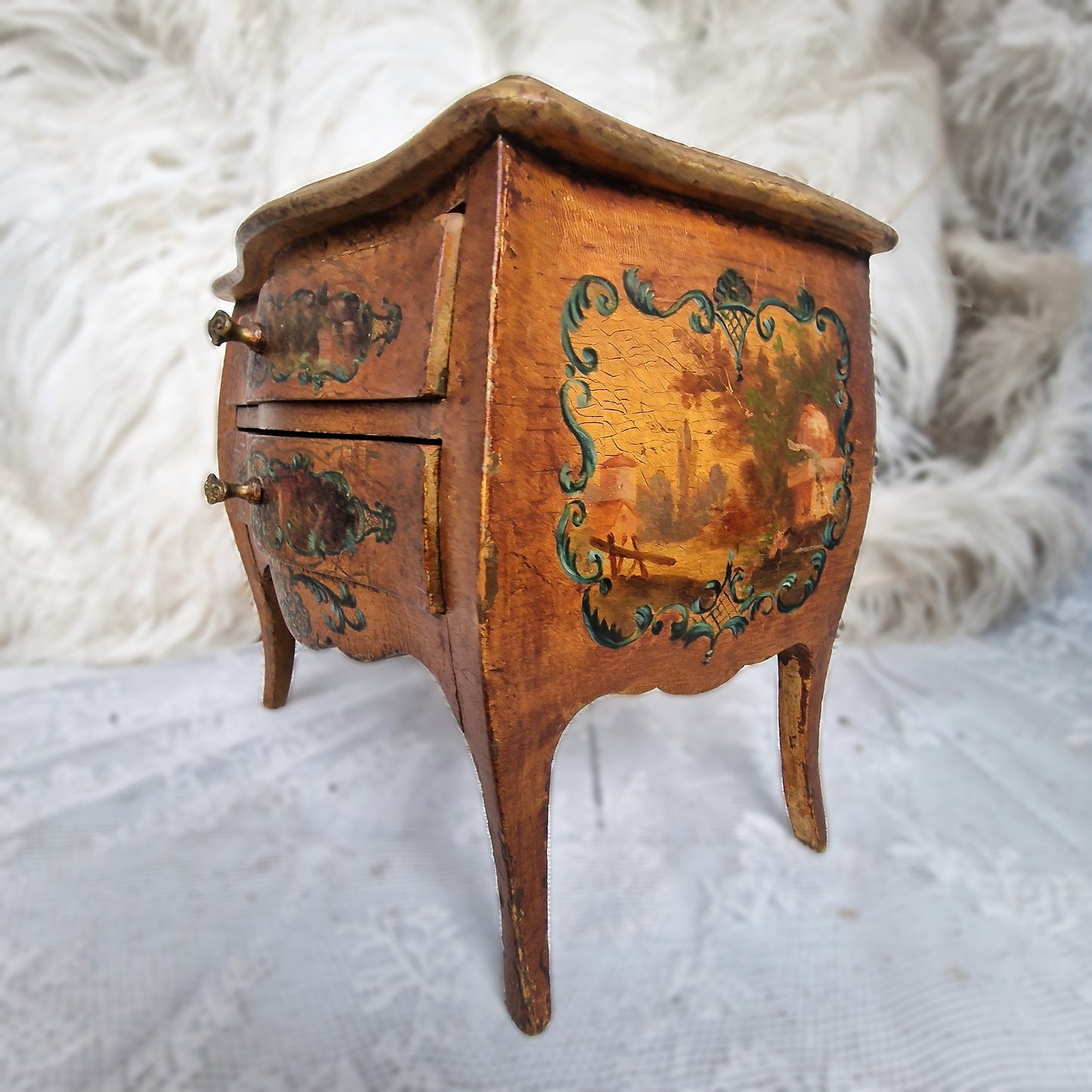1890s French Vernis Martin Miniature Drawers Cabinet