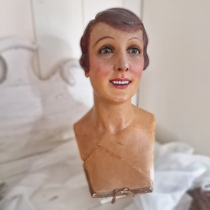 1920s French Wax Bust Mannequin Display Flapper