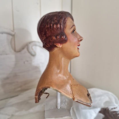 1920s French Wax Bust Mannequin Display Flapper
