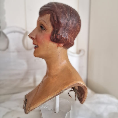 1920s French Wax Bust Mannequin Display Flapper
