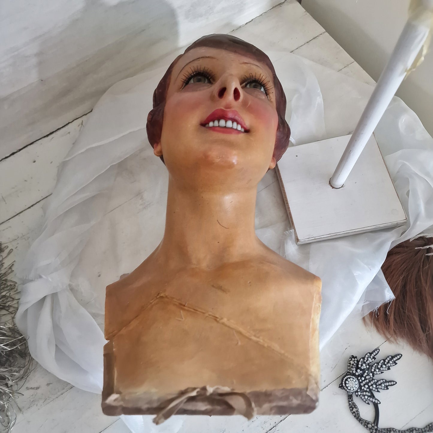 1920s French Wax Bust Mannequin Display Flapper