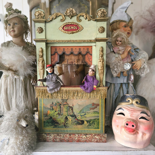 19th.Century Guignol Theater medium sizes with 2 puppets
