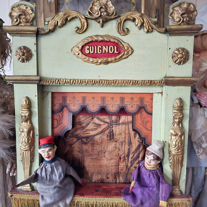 19th.Century Guignol Theater medium sizes with 2 puppets
