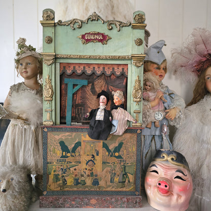 19th C. Guignol Theater with 2 Puppets Large