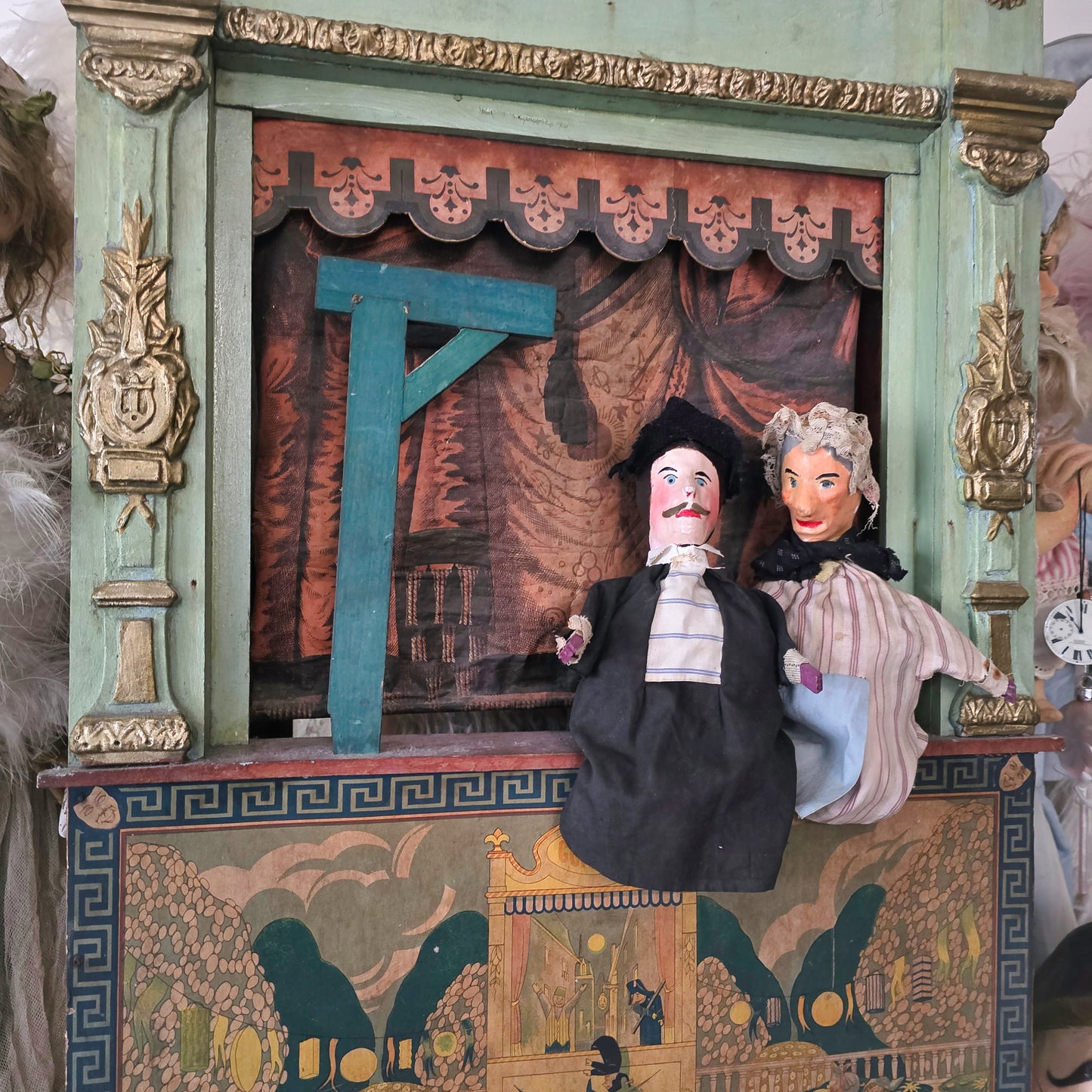 19th C. Guignol Theater with 2 Puppets Large