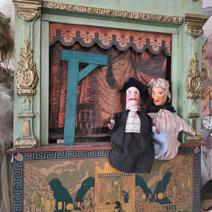 19th C. Guignol Theater with 2 Puppets Large