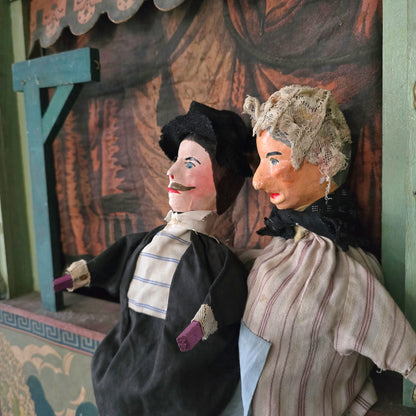 19th C. Guignol Theater with 2 Puppets Large