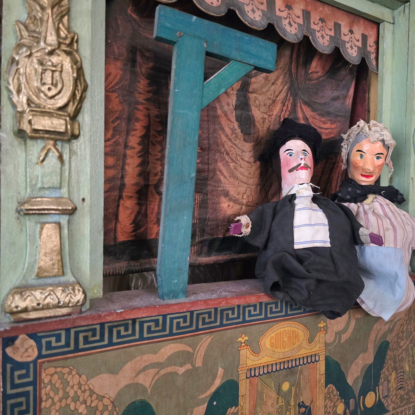 19th C. Guignol Theater with 2 Puppets Large